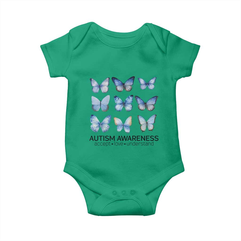 Autism Support Blue Butterflies Baby Onesie Accept Love Understand