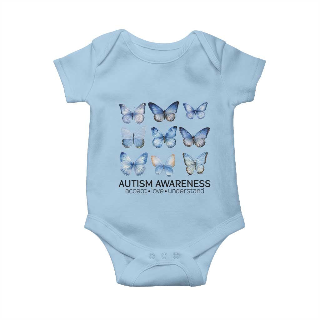 Autism Support Blue Butterflies Baby Onesie Accept Love Understand