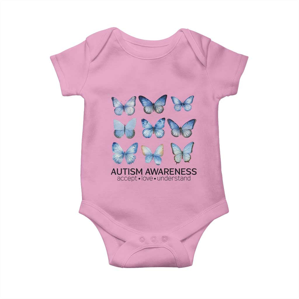 Autism Support Blue Butterflies Baby Onesie Accept Love Understand