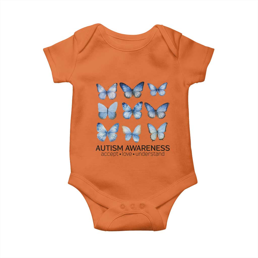 Autism Support Blue Butterflies Baby Onesie Accept Love Understand