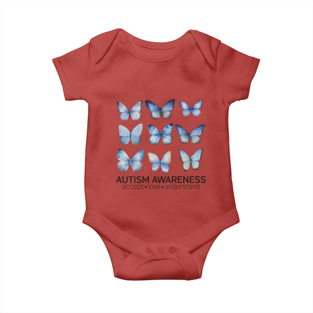 Autism Support Blue Butterflies Baby Onesie Accept Love Understand