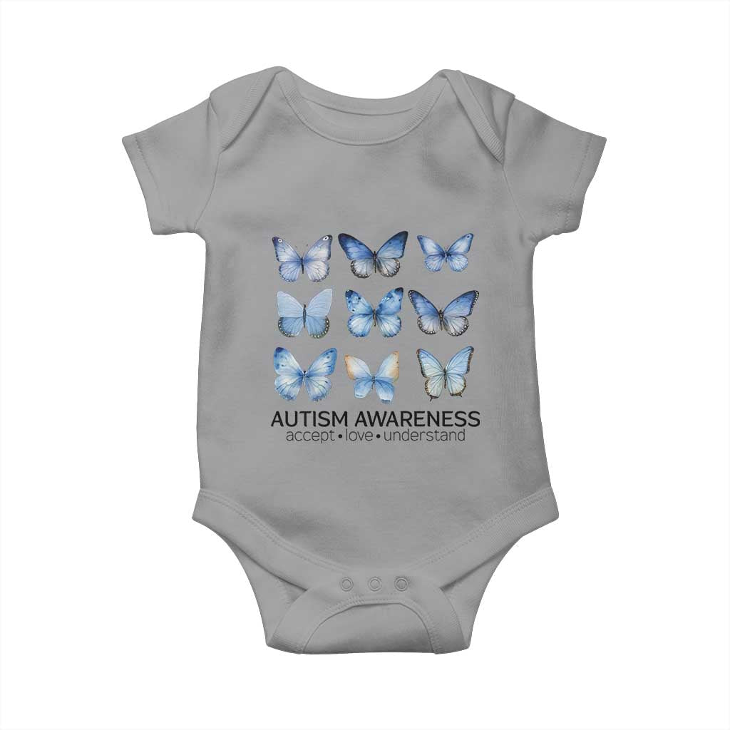 Autism Support Blue Butterflies Baby Onesie Accept Love Understand