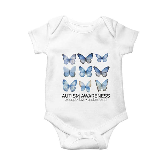Autism Support Blue Butterflies Baby Onesie Accept Love Understand