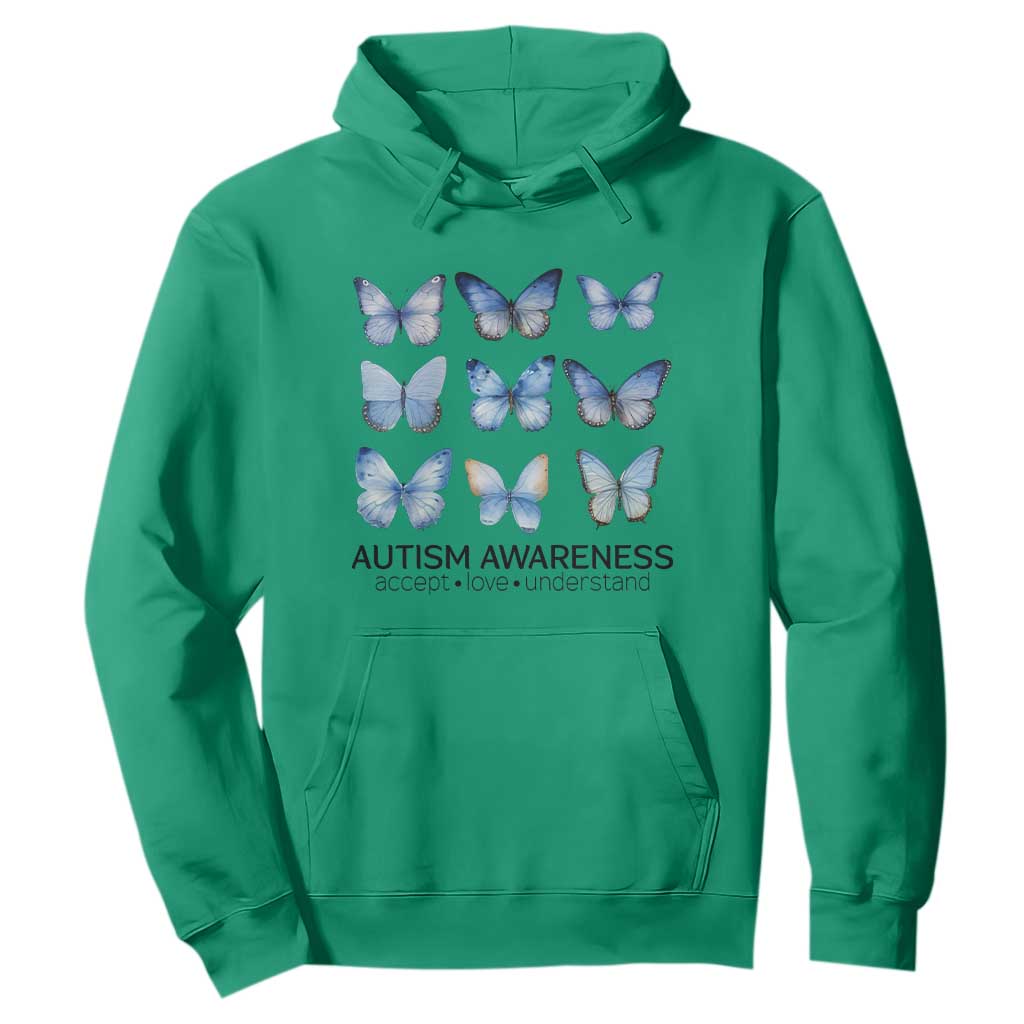 Autism Support Blue Butterflies Hoodie Accept Love Understand