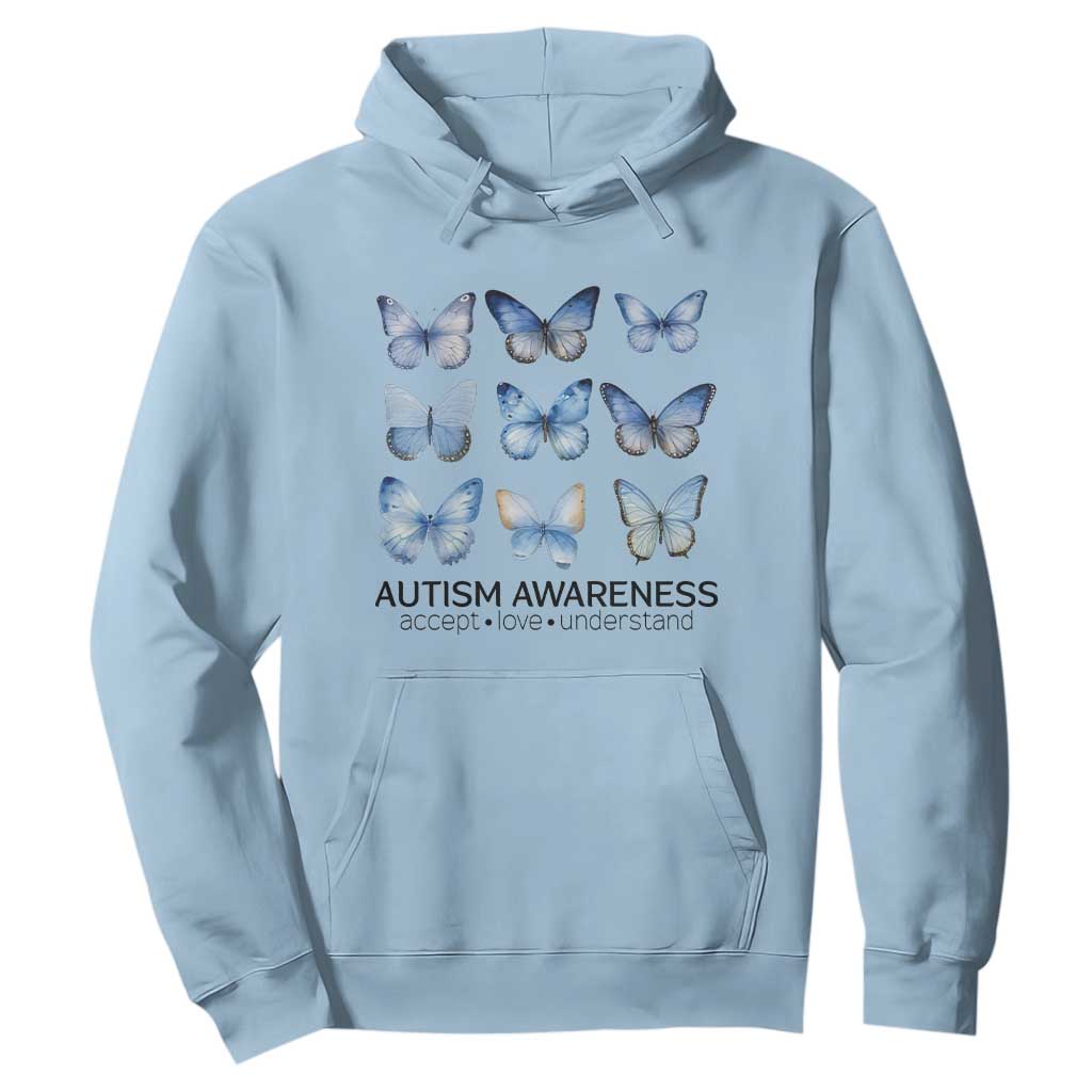 Autism Support Blue Butterflies Hoodie Accept Love Understand