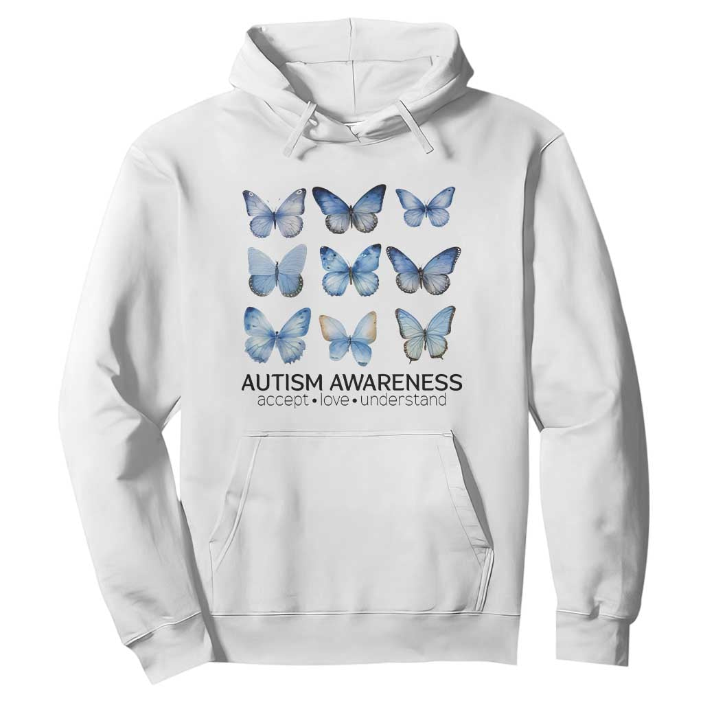 Autism Support Blue Butterflies Hoodie Accept Love Understand