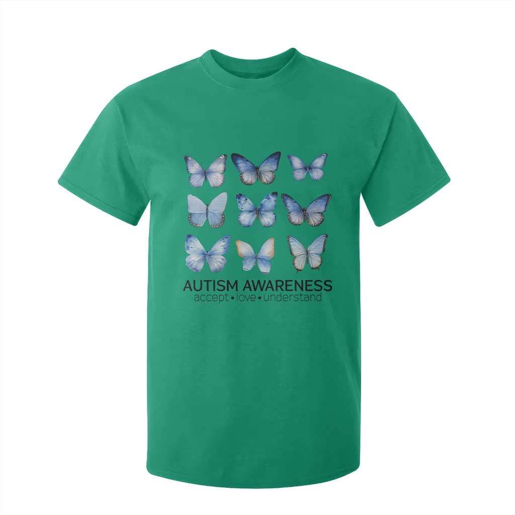 Autism Support Blue Butterflies T Shirt For Kid Accept Love Understand