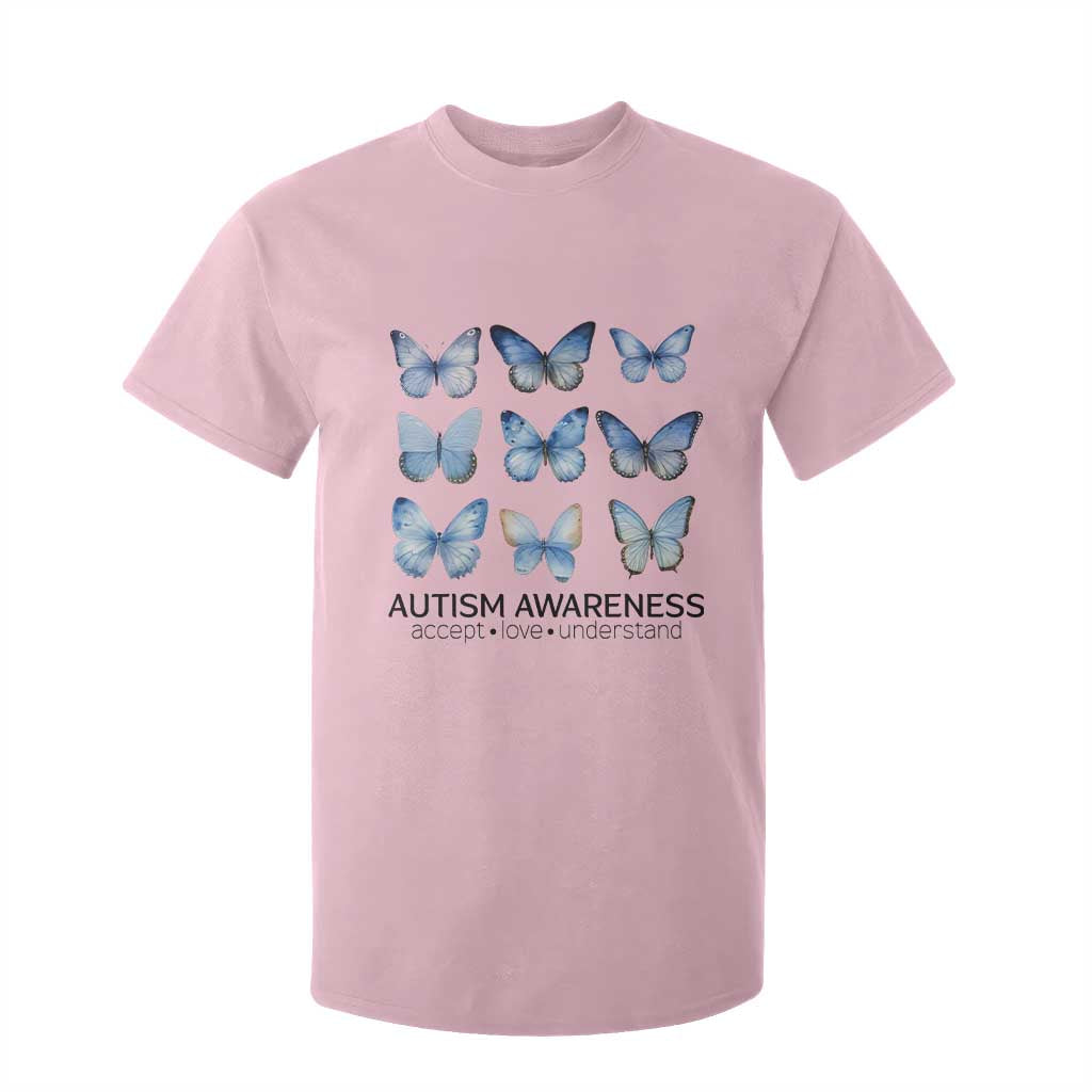 Autism Support Blue Butterflies T Shirt For Kid Accept Love Understand