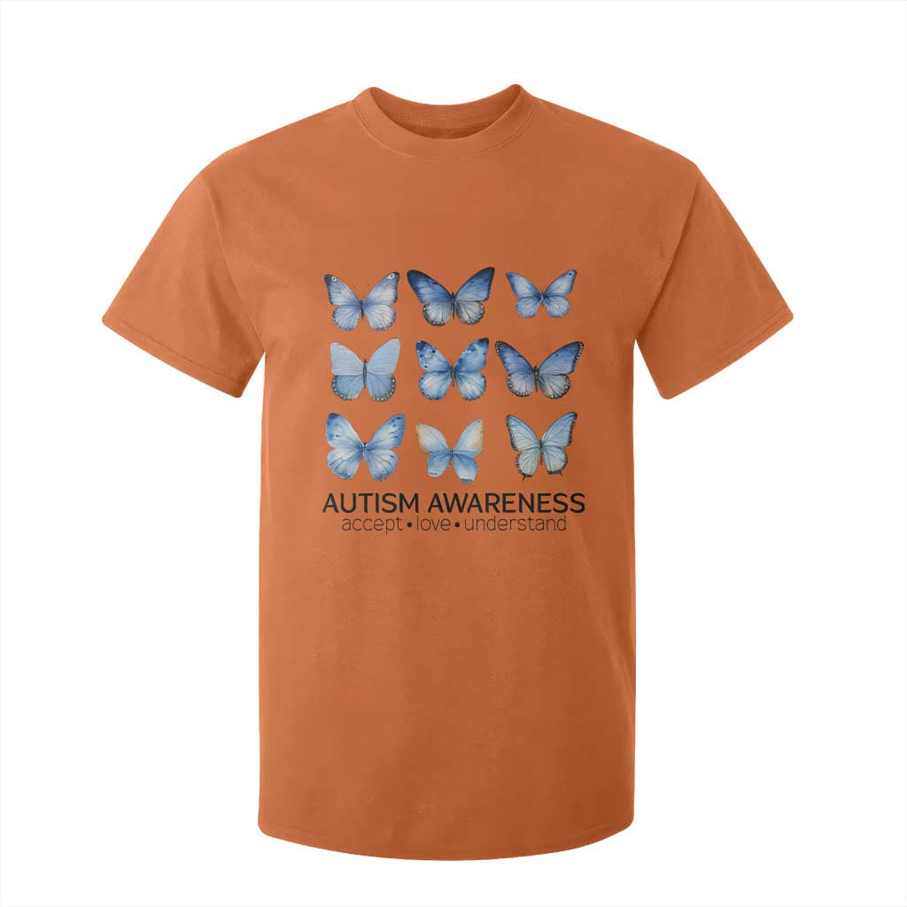 Autism Support Blue Butterflies T Shirt For Kid Accept Love Understand