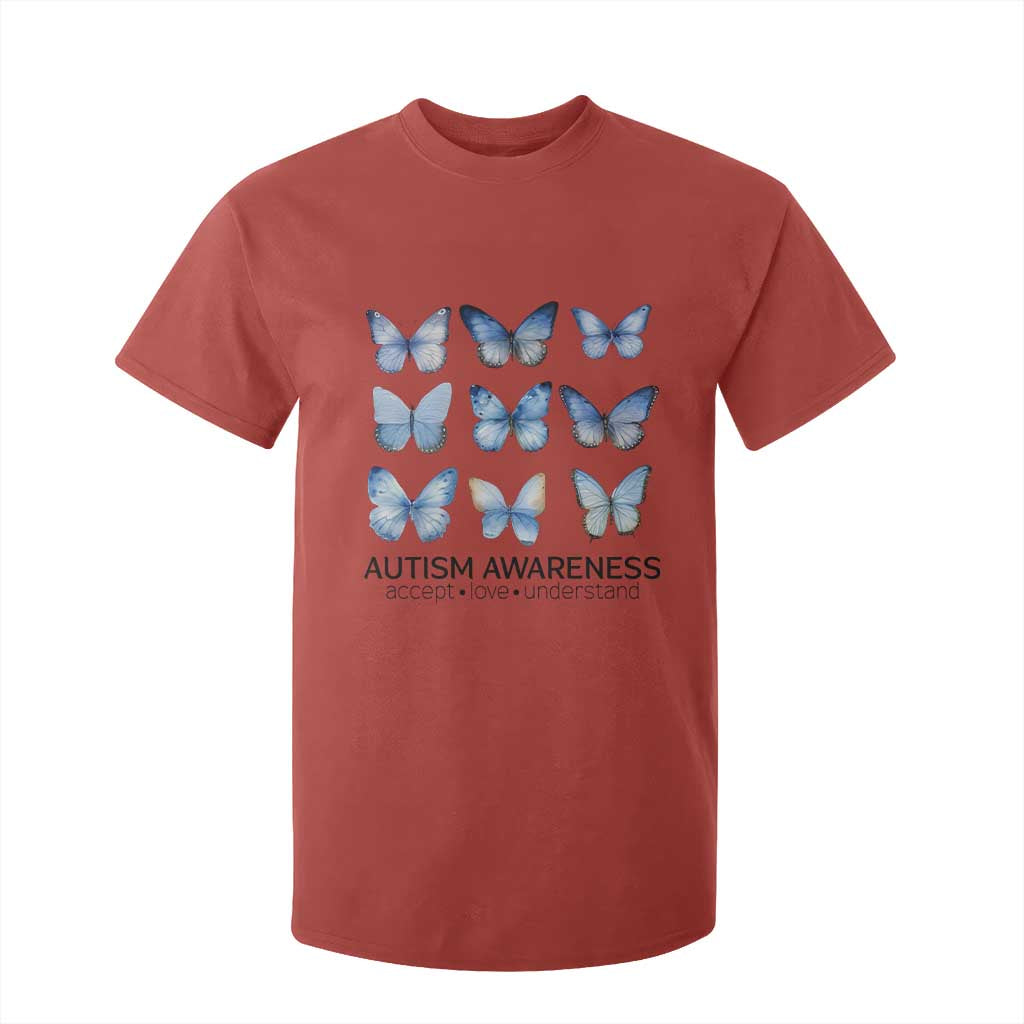 Autism Support Blue Butterflies T Shirt For Kid Accept Love Understand