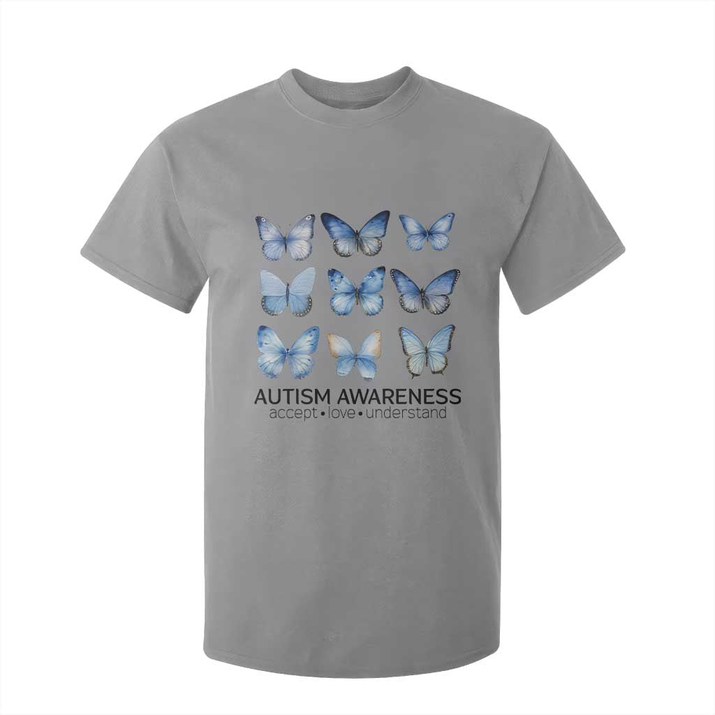 Autism Support Blue Butterflies T Shirt For Kid Accept Love Understand