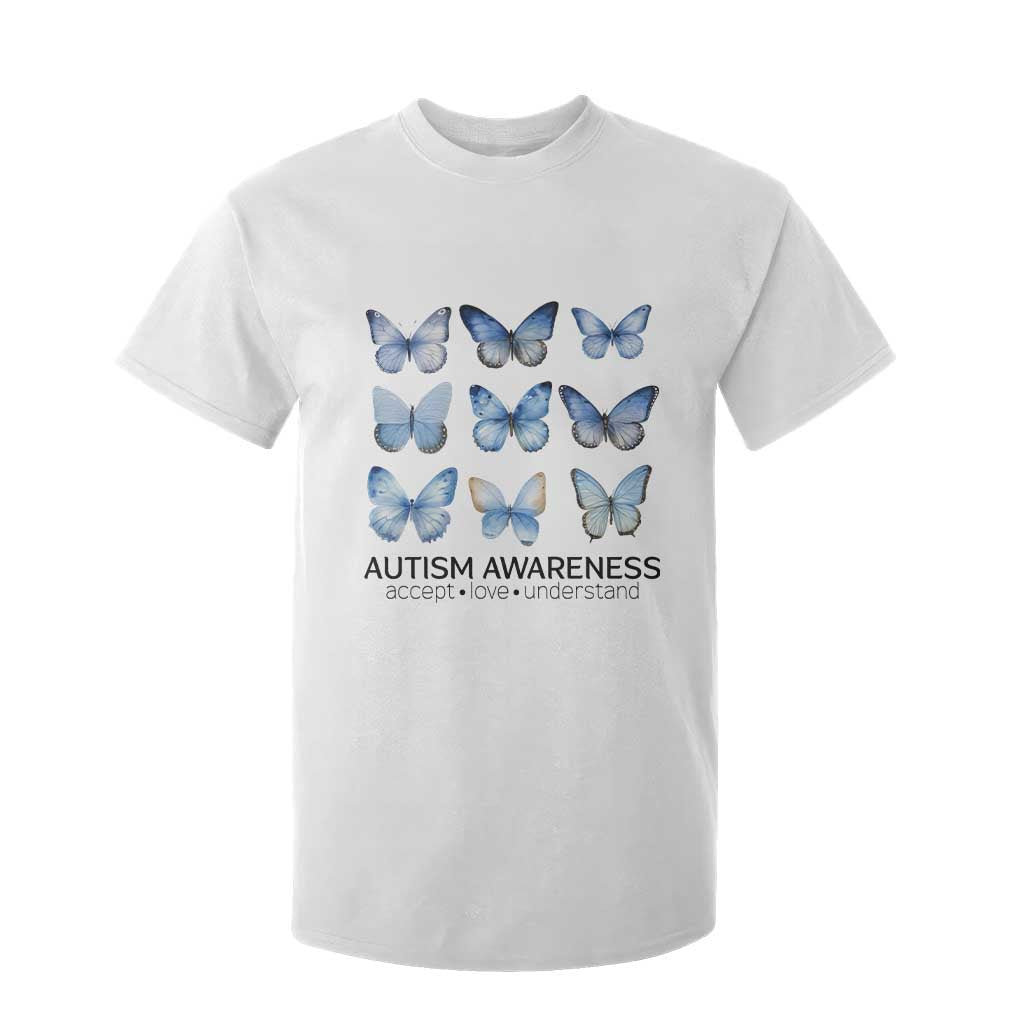 Autism Support Blue Butterflies T Shirt For Kid Accept Love Understand