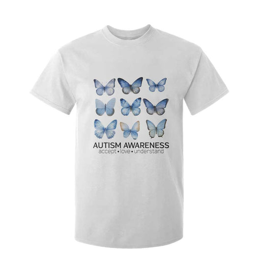 Autism Support Blue Butterflies T Shirt For Kid Accept Love Understand