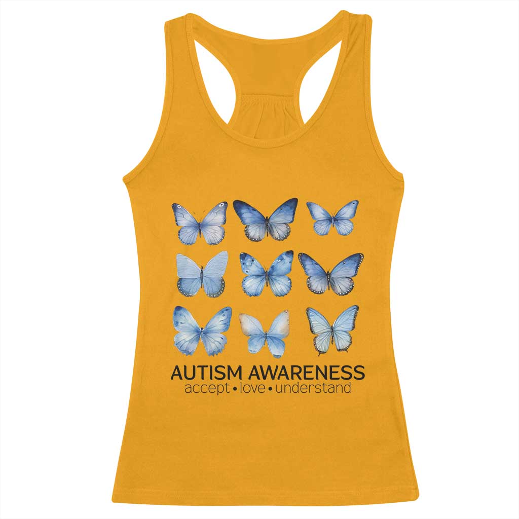 Autism Support Blue Butterflies Racerback Tank Top Accept Love Understand