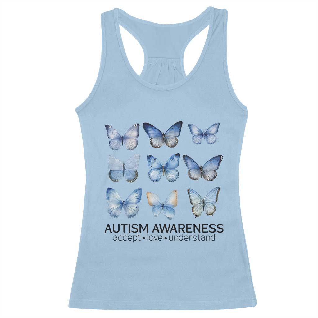 Autism Support Blue Butterflies Racerback Tank Top Accept Love Understand
