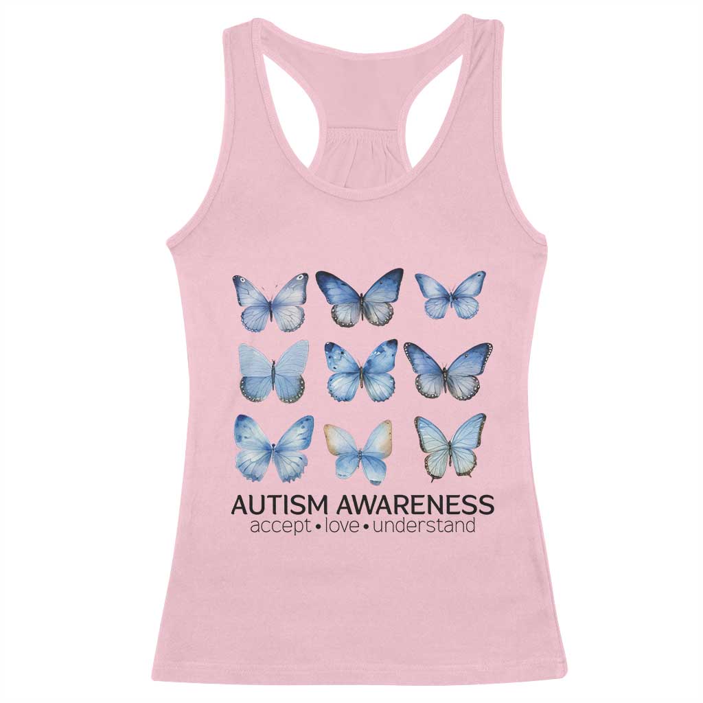 Autism Support Blue Butterflies Racerback Tank Top Accept Love Understand