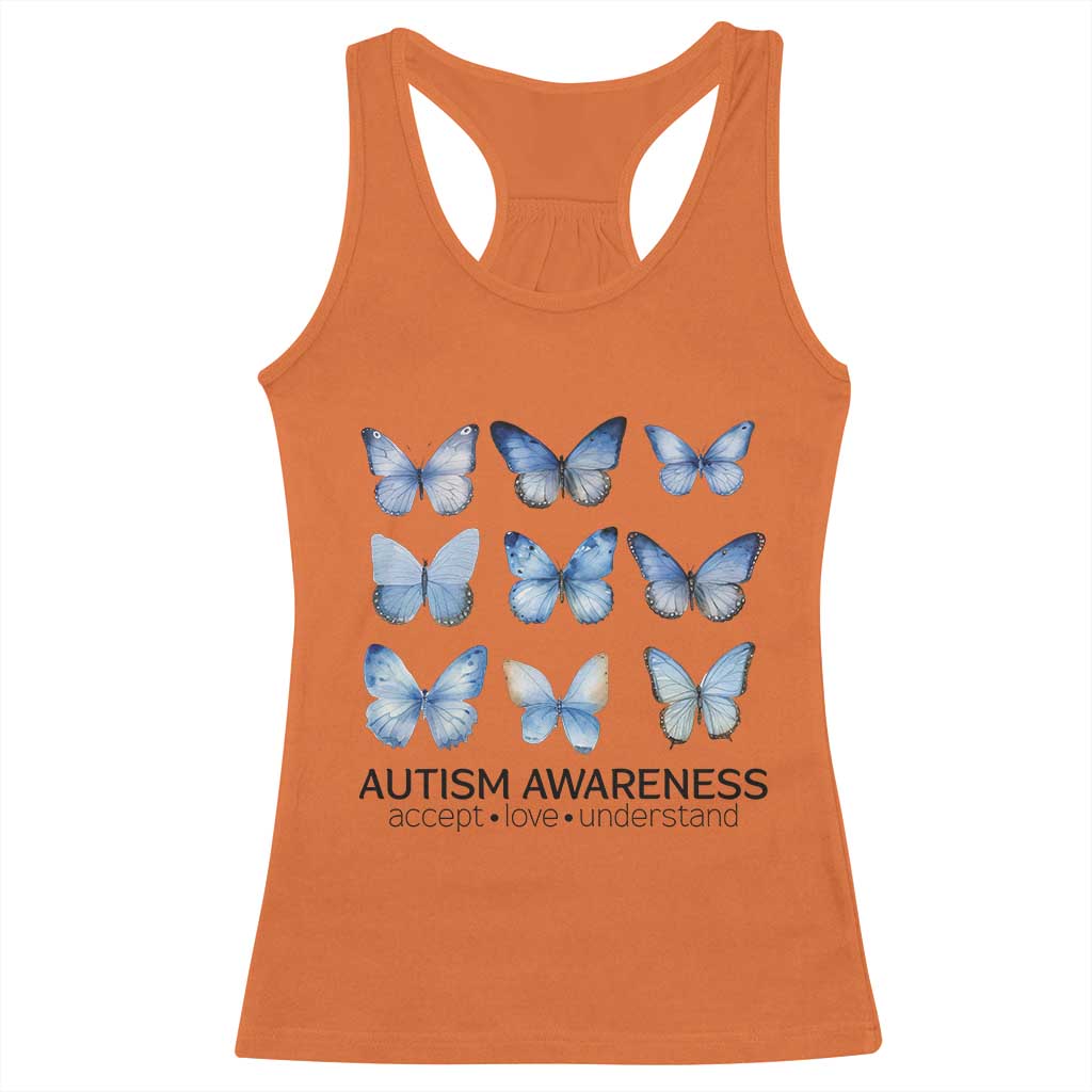 Autism Support Blue Butterflies Racerback Tank Top Accept Love Understand