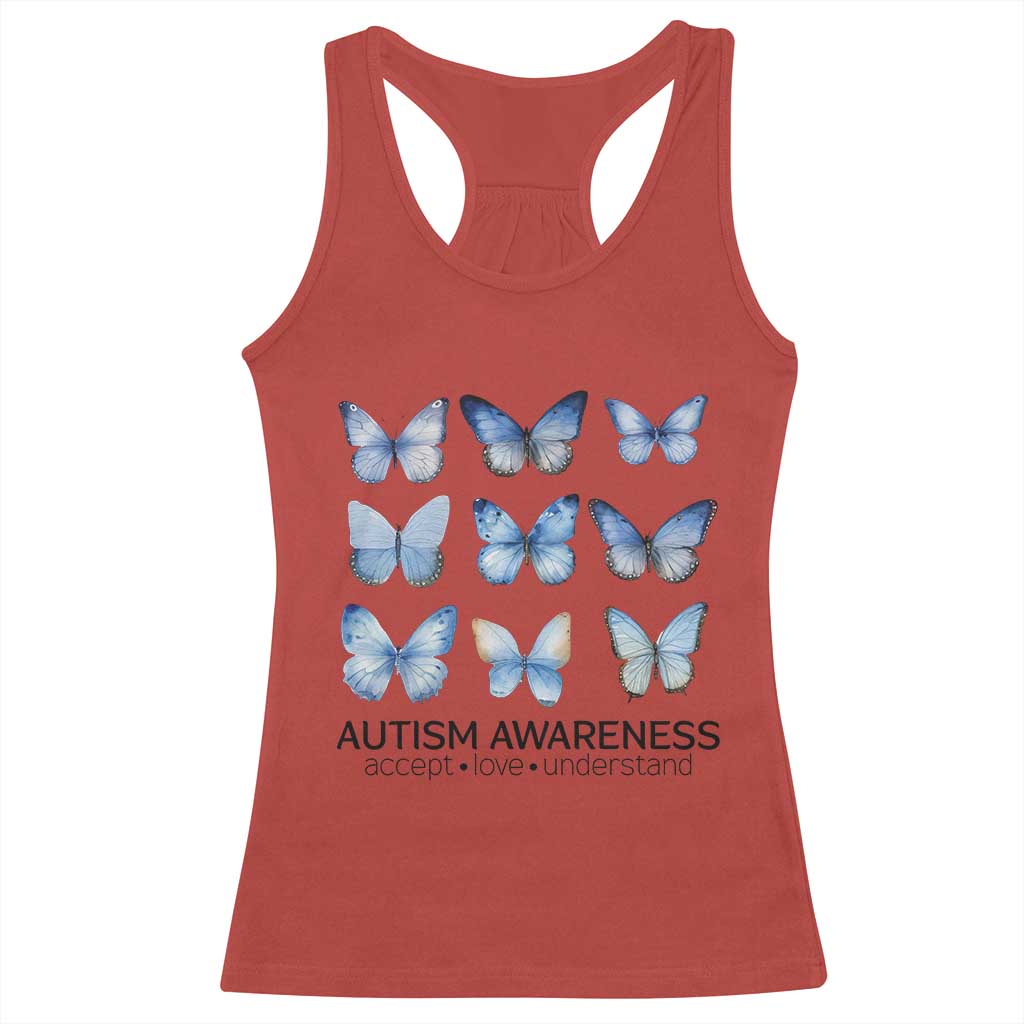 Autism Support Blue Butterflies Racerback Tank Top Accept Love Understand