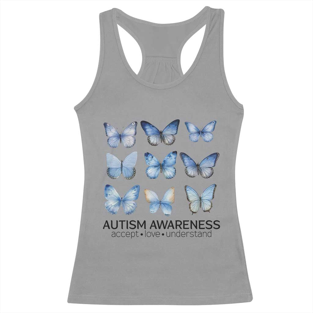 Autism Support Blue Butterflies Racerback Tank Top Accept Love Understand