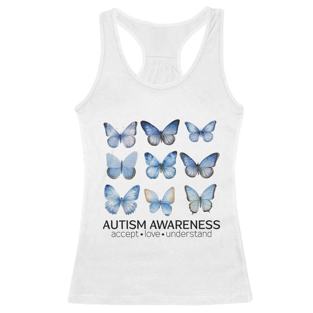 Autism Support Blue Butterflies Racerback Tank Top Accept Love Understand