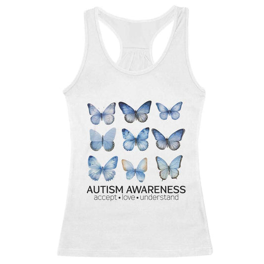 Autism Support Blue Butterflies Racerback Tank Top Accept Love Understand