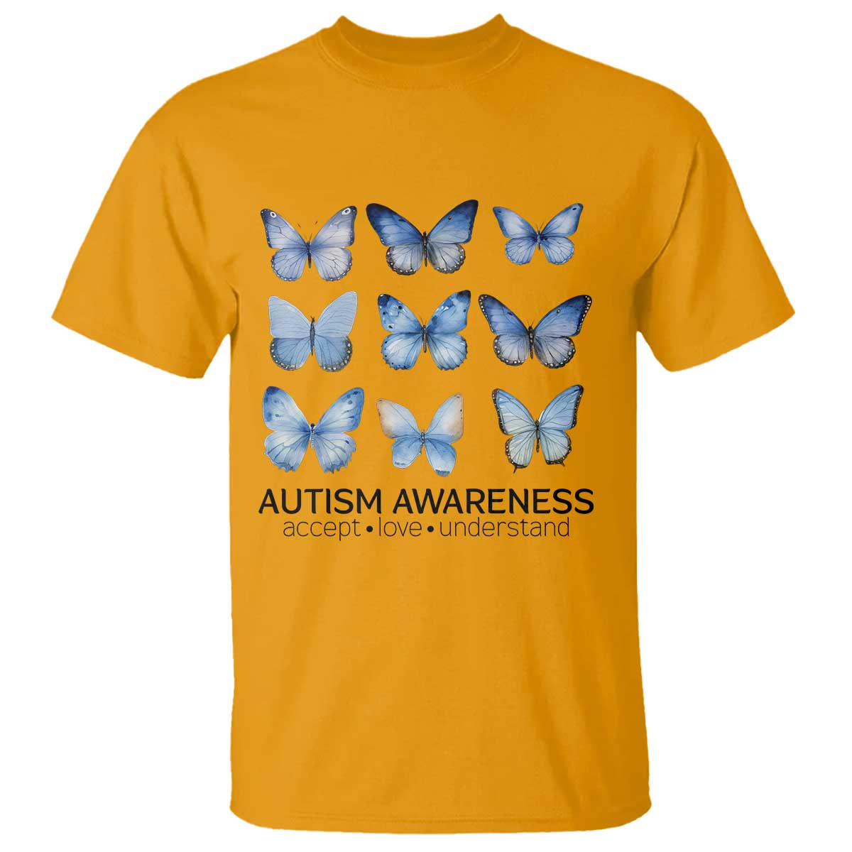 Autism Support Blue Butterflies T Shirt Accept Love Understand