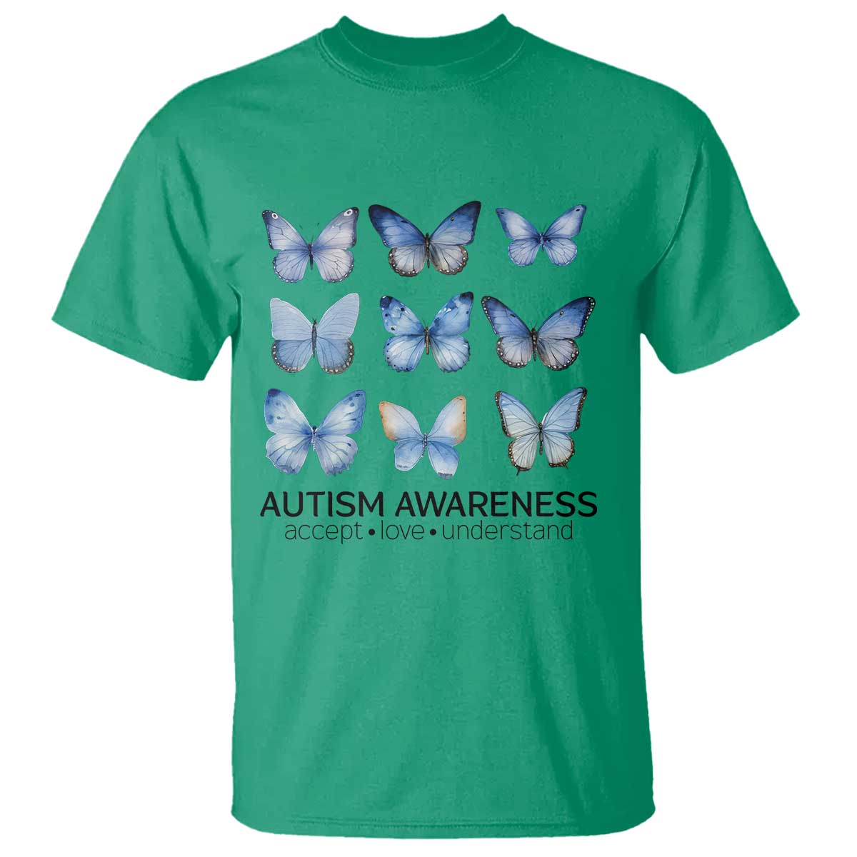 Autism Support Blue Butterflies T Shirt Accept Love Understand