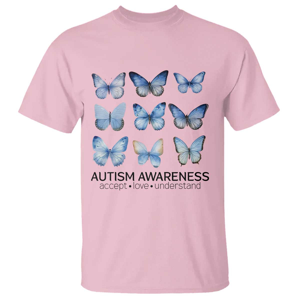 Autism Support Blue Butterflies T Shirt Accept Love Understand