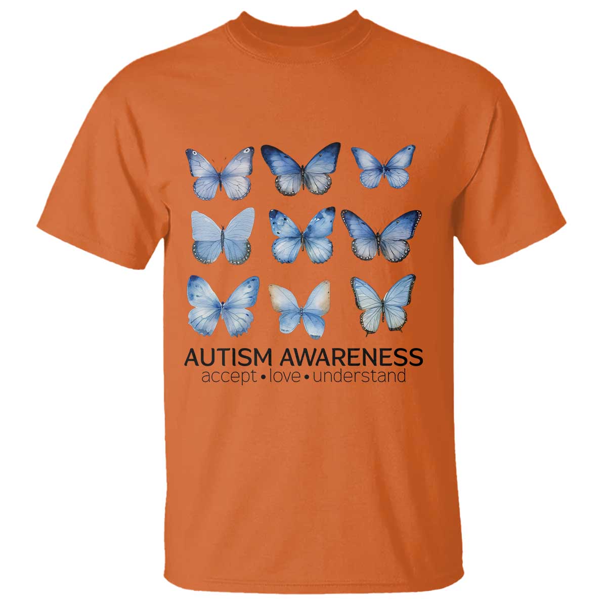 Autism Support Blue Butterflies T Shirt Accept Love Understand