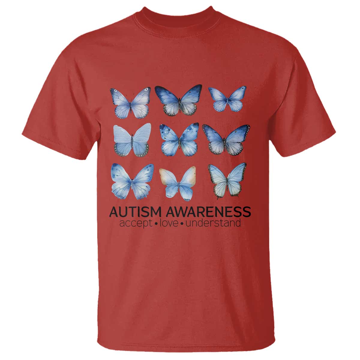 Autism Support Blue Butterflies T Shirt Accept Love Understand