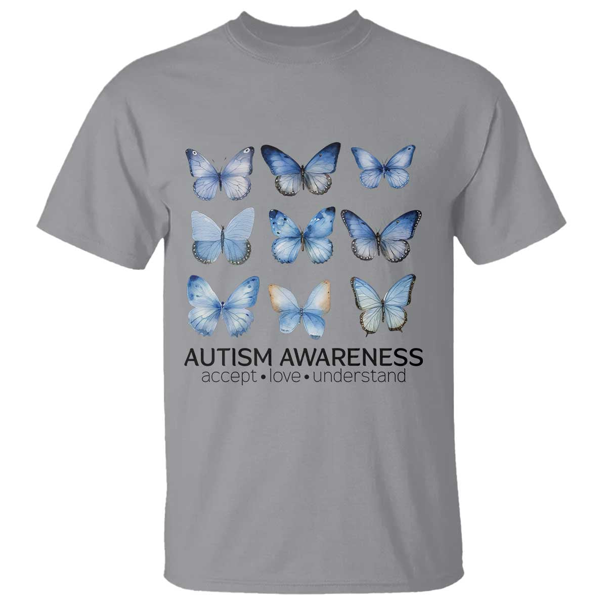 Autism Support Blue Butterflies T Shirt Accept Love Understand