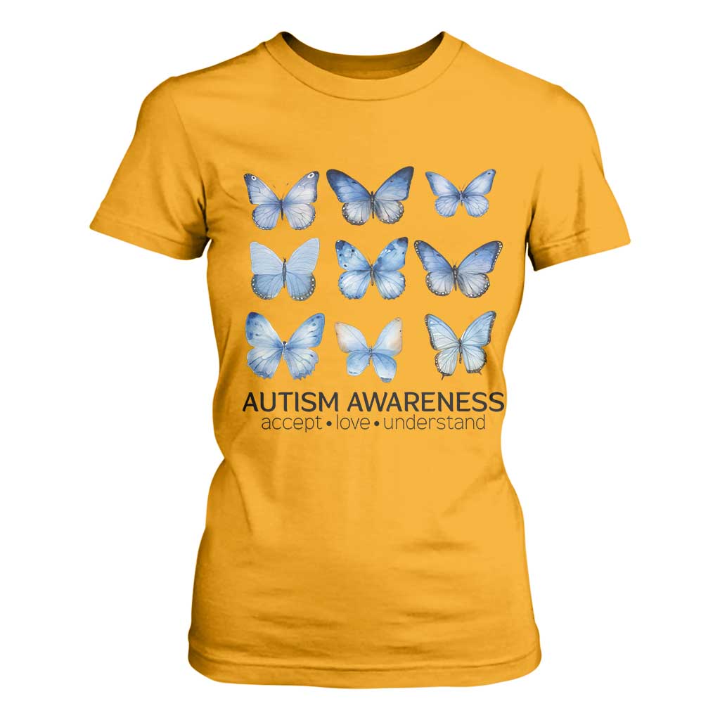Autism Support Blue Butterflies T Shirt For Women Accept Love Understand
