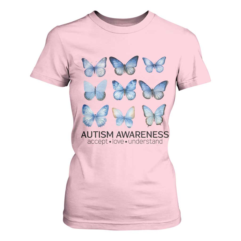Autism Support Blue Butterflies T Shirt For Women Accept Love Understand
