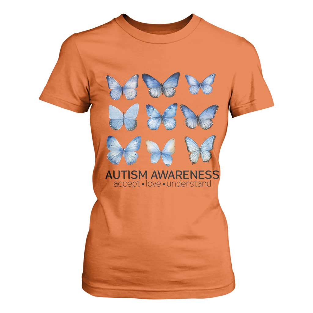 Autism Support Blue Butterflies T Shirt For Women Accept Love Understand