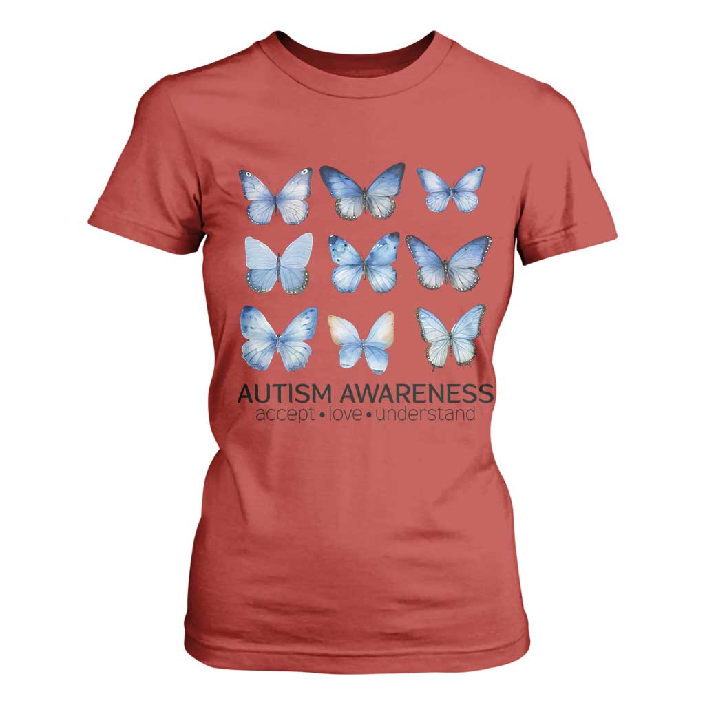 Autism Support Blue Butterflies T Shirt For Women Accept Love Understand