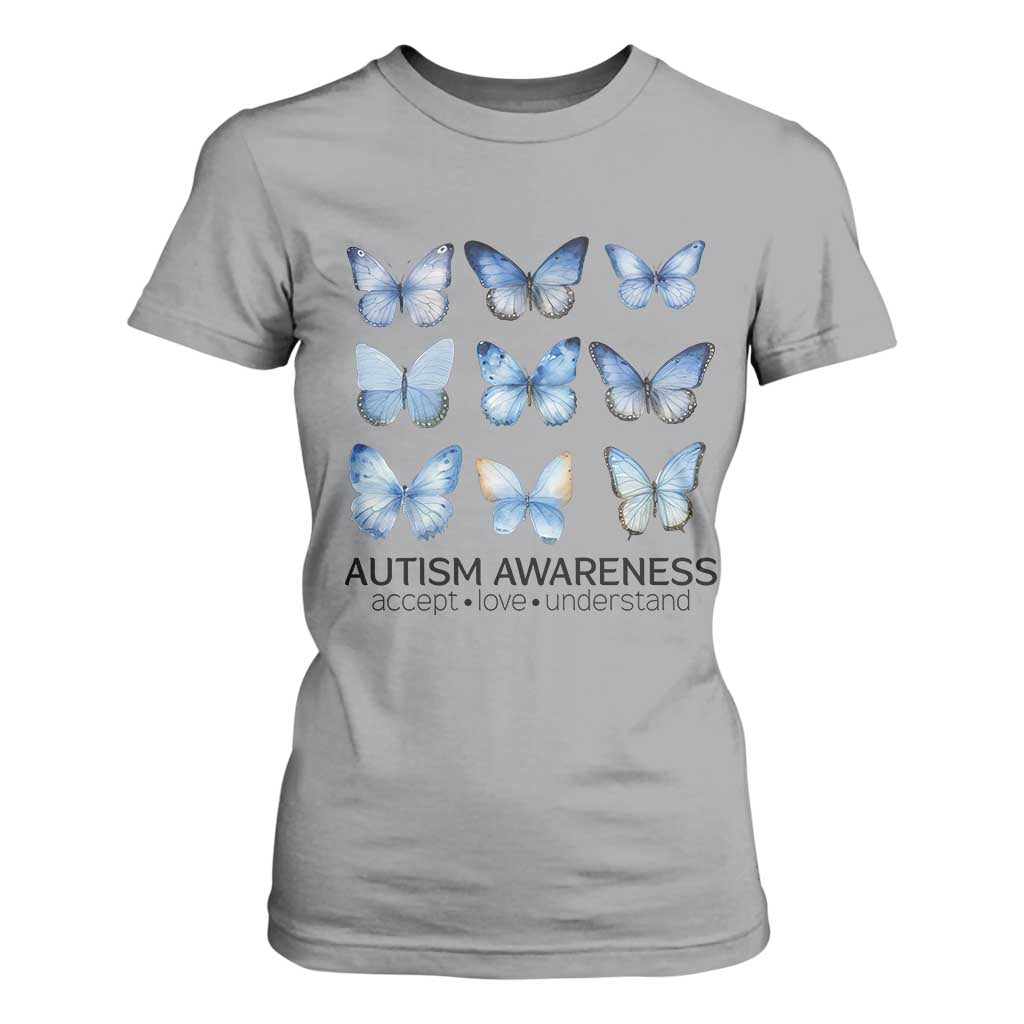 Autism Support Blue Butterflies T Shirt For Women Accept Love Understand