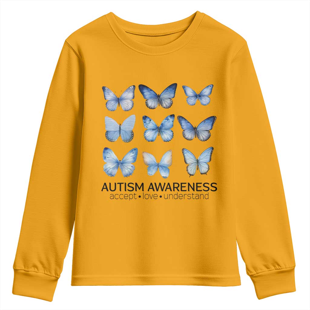 Autism Support Blue Butterflies Youth Sweatshirt Accept Love Understand