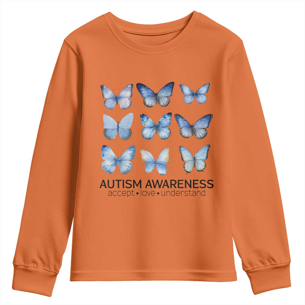 Autism Support Blue Butterflies Youth Sweatshirt Accept Love Understand
