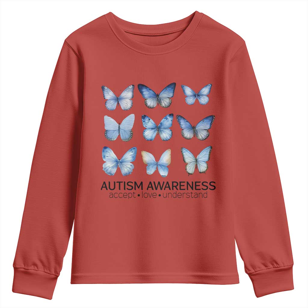 Autism Support Blue Butterflies Youth Sweatshirt Accept Love Understand