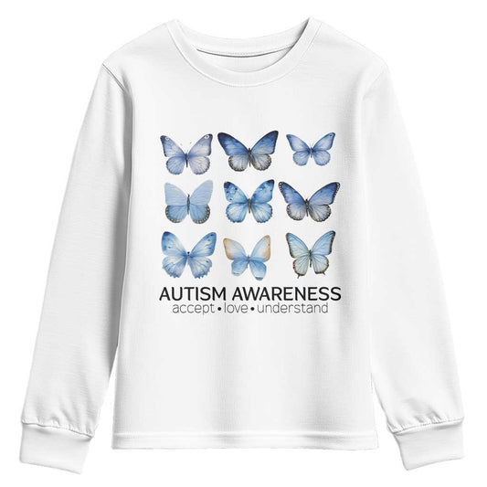 Autism Support Blue Butterflies Youth Sweatshirt Accept Love Understand
