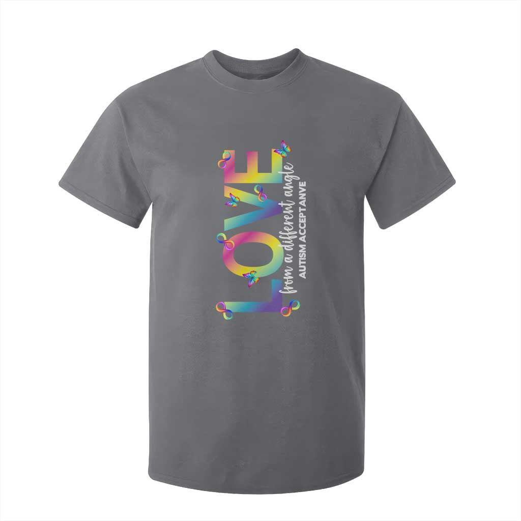 Autism Acceptance T Shirt For Kid Love From a Different Angle Rainbow Infinity