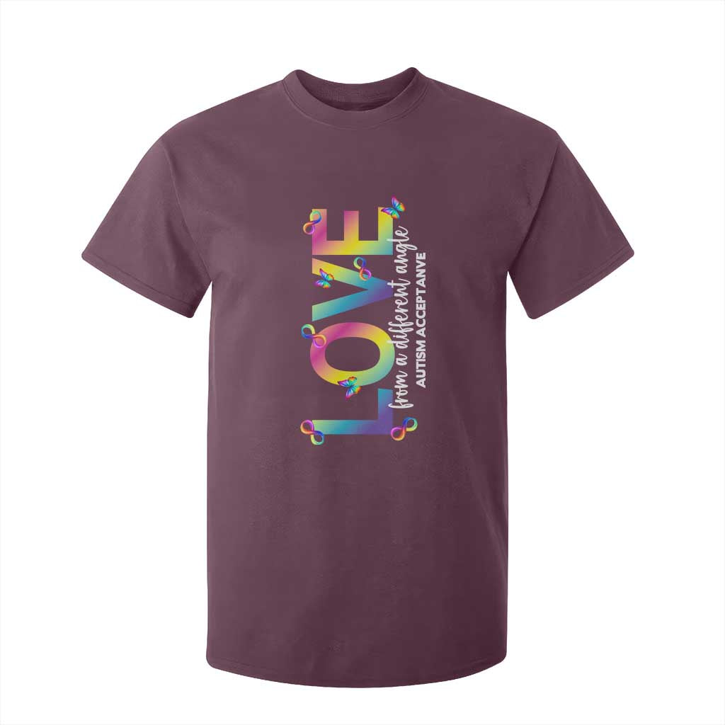 Autism Acceptance T Shirt For Kid Love From a Different Angle Rainbow Infinity