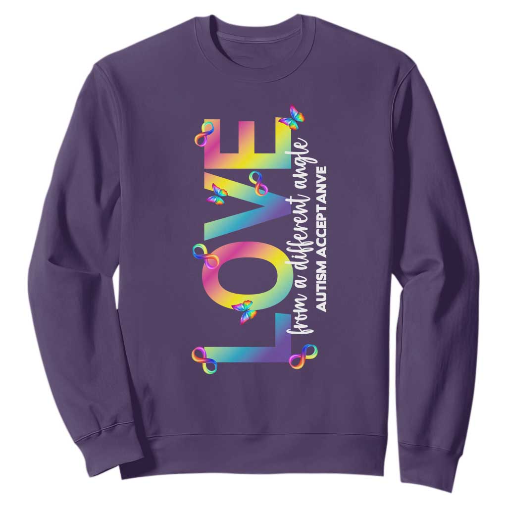 Autism Acceptance Sweatshirt Love From a Different Angle Rainbow Infinity