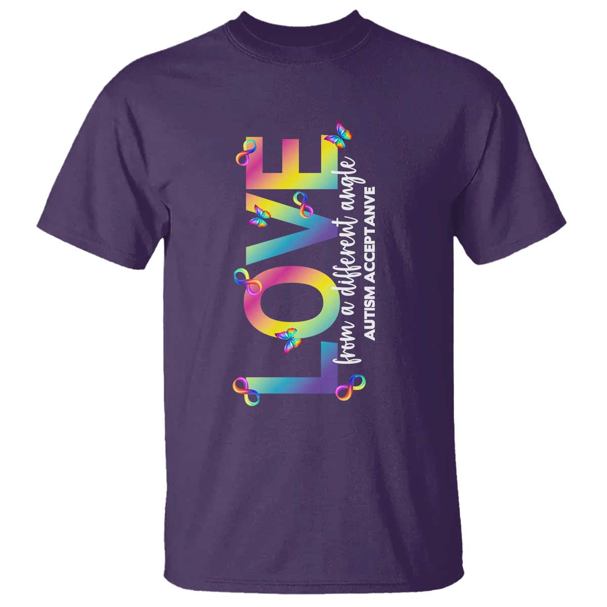 Autism Acceptance T Shirt Love From a Different Angle Rainbow Infinity