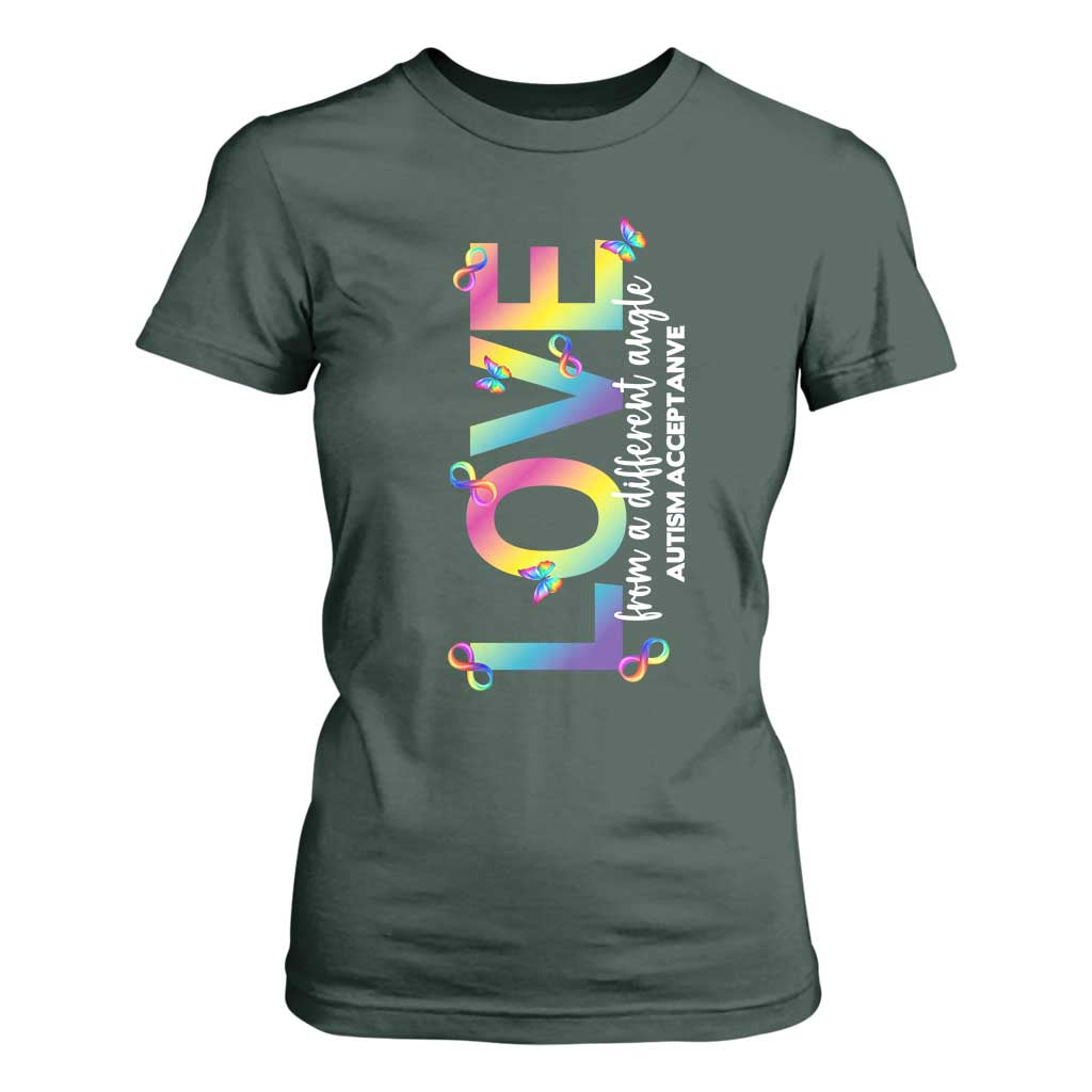 Autism Acceptance T Shirt For Women Love From a Different Angle Rainbow Infinity