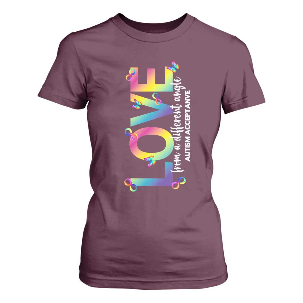 Autism Acceptance T Shirt For Women Love From a Different Angle Rainbow Infinity