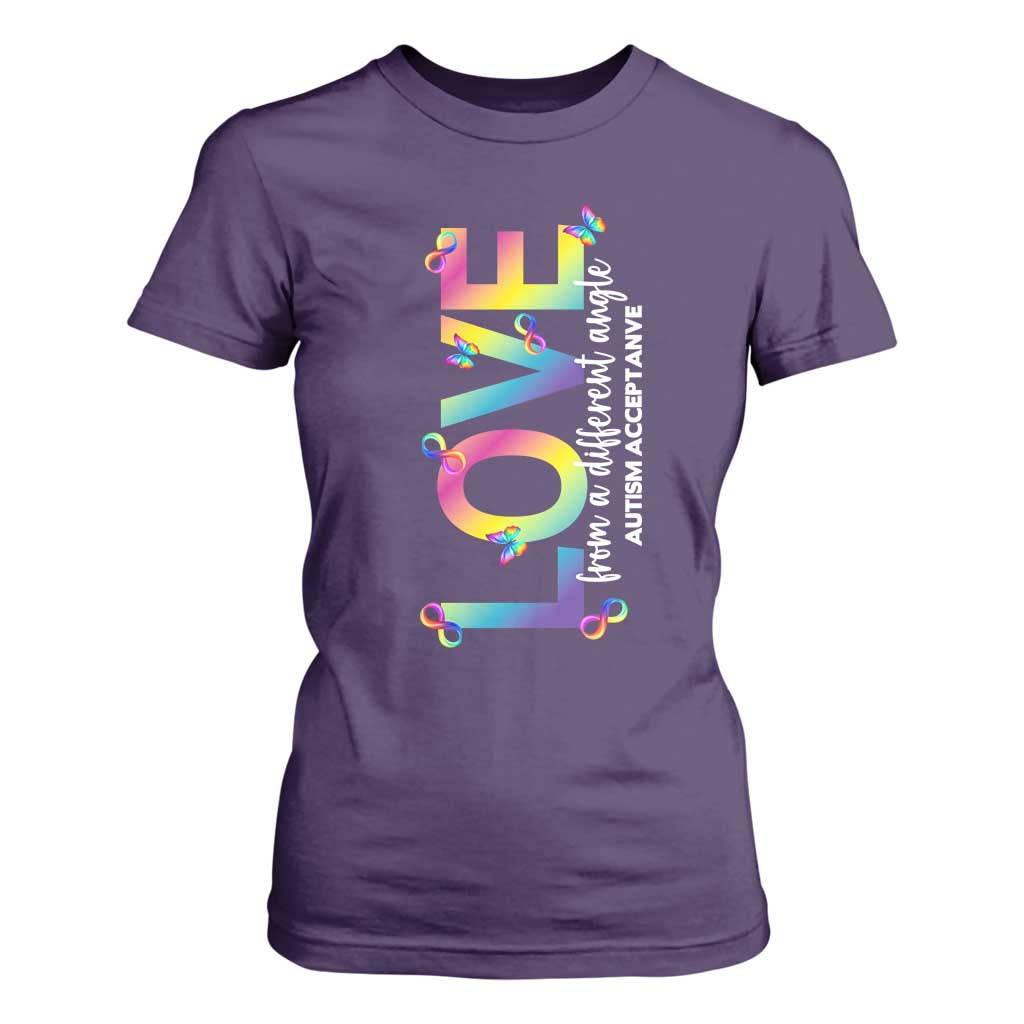 Autism Acceptance T Shirt For Women Love From a Different Angle Rainbow Infinity