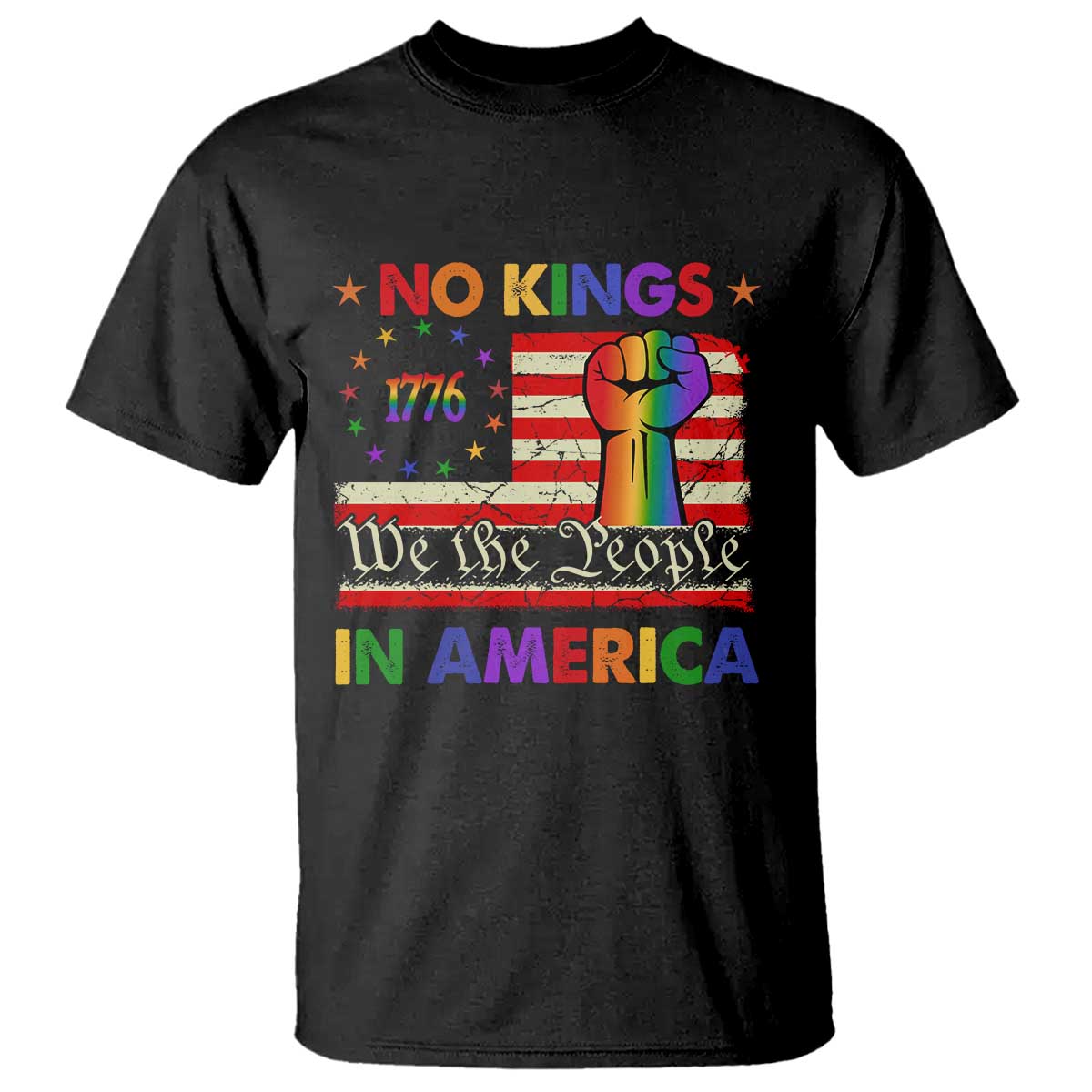 no-kings-in-america-rainbow-flag-t-shirt