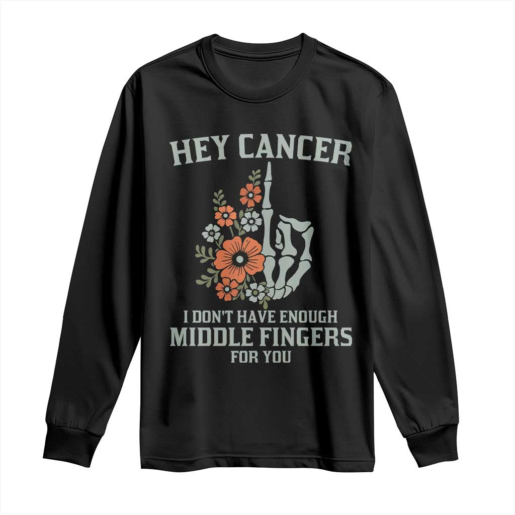 Anti Cancer Skeleton Middle Finger Long Sleeve Shirt Floral Fck Cancer