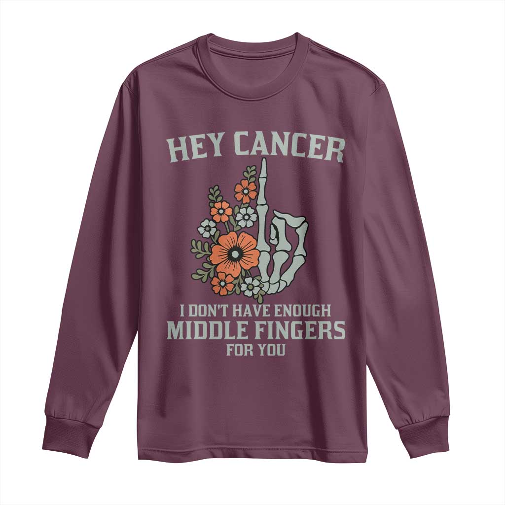Anti Cancer Skeleton Middle Finger Long Sleeve Shirt Floral Fck Cancer